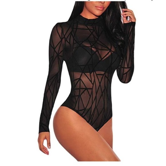 Tops - SEXY GEOMETRIC VELVET BODYSUIT